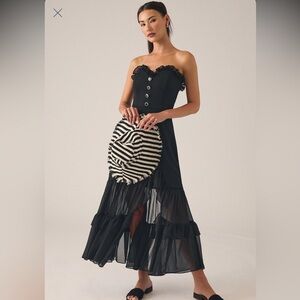 Strapless Ruffle Side Slit Dress